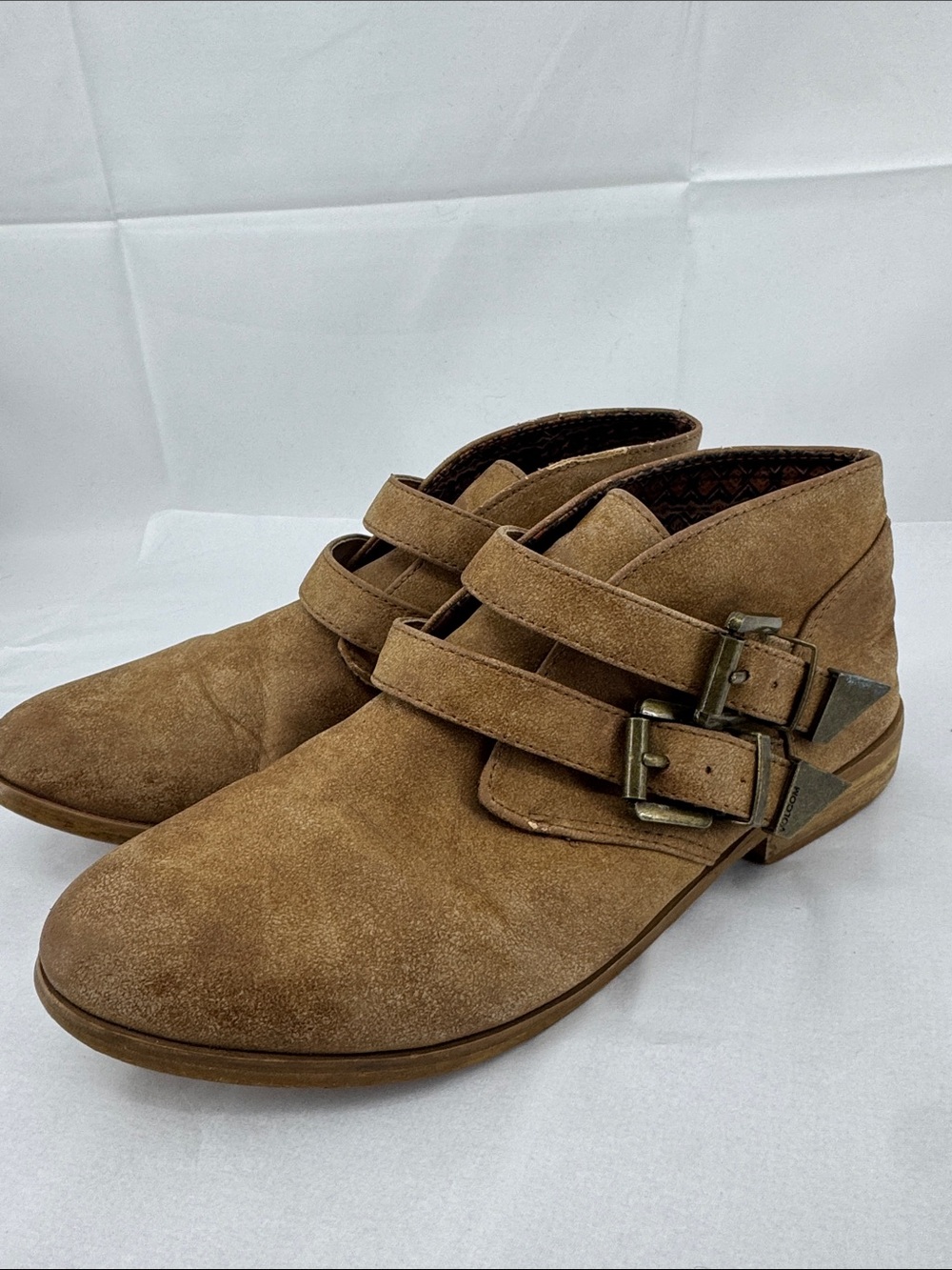 Volcom Womens Getter Tan Leather 2 Buckle Chelsea Ankle Boot Booties, sz 7